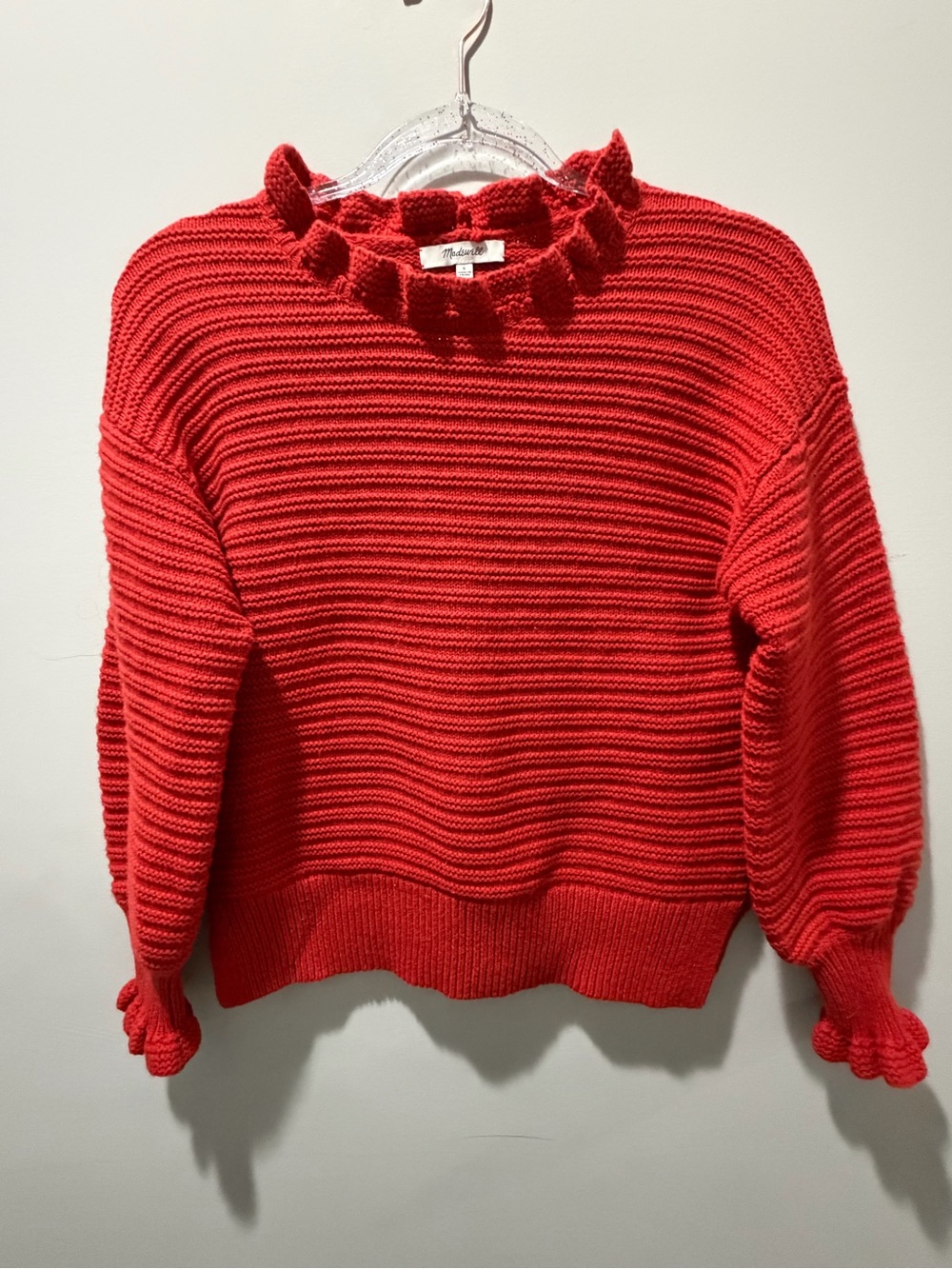 Madewell Red Ruffle-Neck Ribbed Sweater